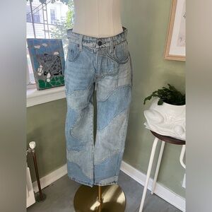 Wavy light blue stitched designer jeans by KodyPhillips